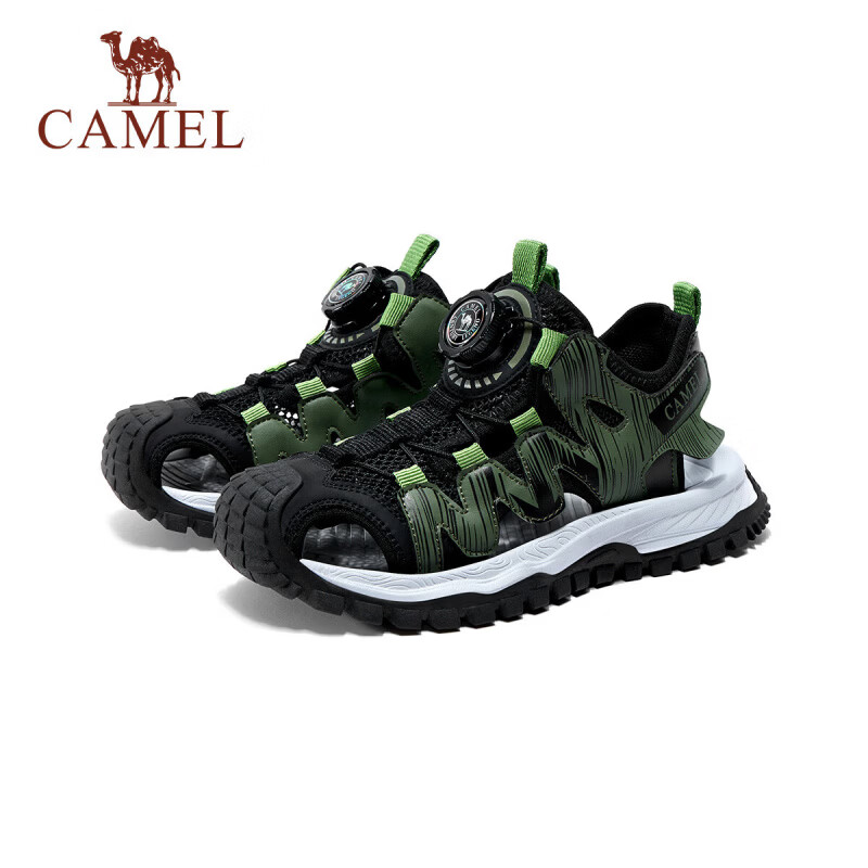 骆驼(CAMEL)夏季新款儿童溯溪包头凉鞋户外青少年透气防滑沙滩鞋男童女童大童 黑绿D66BX64086 34