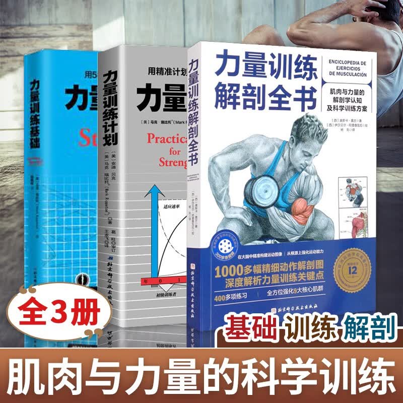 运动健身书籍3册 力量训练计划+力量训练基础+力量训练解剖全书 腹肌健身教练肌肉训练 高效训练体系健身教练肌肉力量