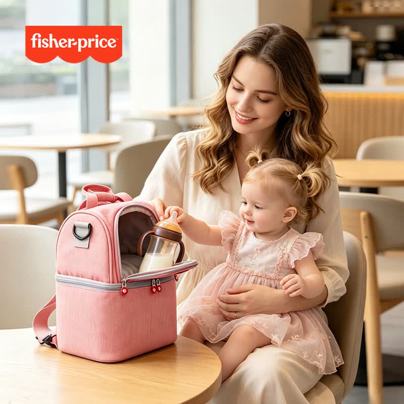 费雪(Fisher-Price)妈咪包轻便手提双肩母婴包外出多功能大容量双层保温多功能背包 【樱花粉】宝妈专属 大容量多区收纳