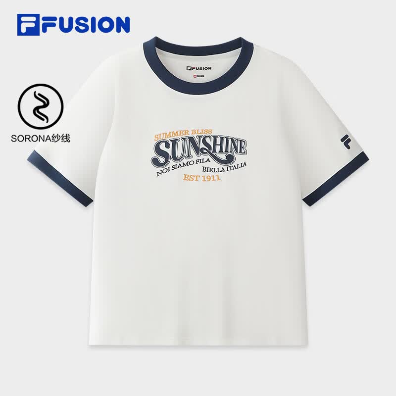 FILA FUSION斐乐潮牌女子针织短袖衫2026夏季新款休闲简约基础T恤 棉花糖白-IV L 170/88A/L