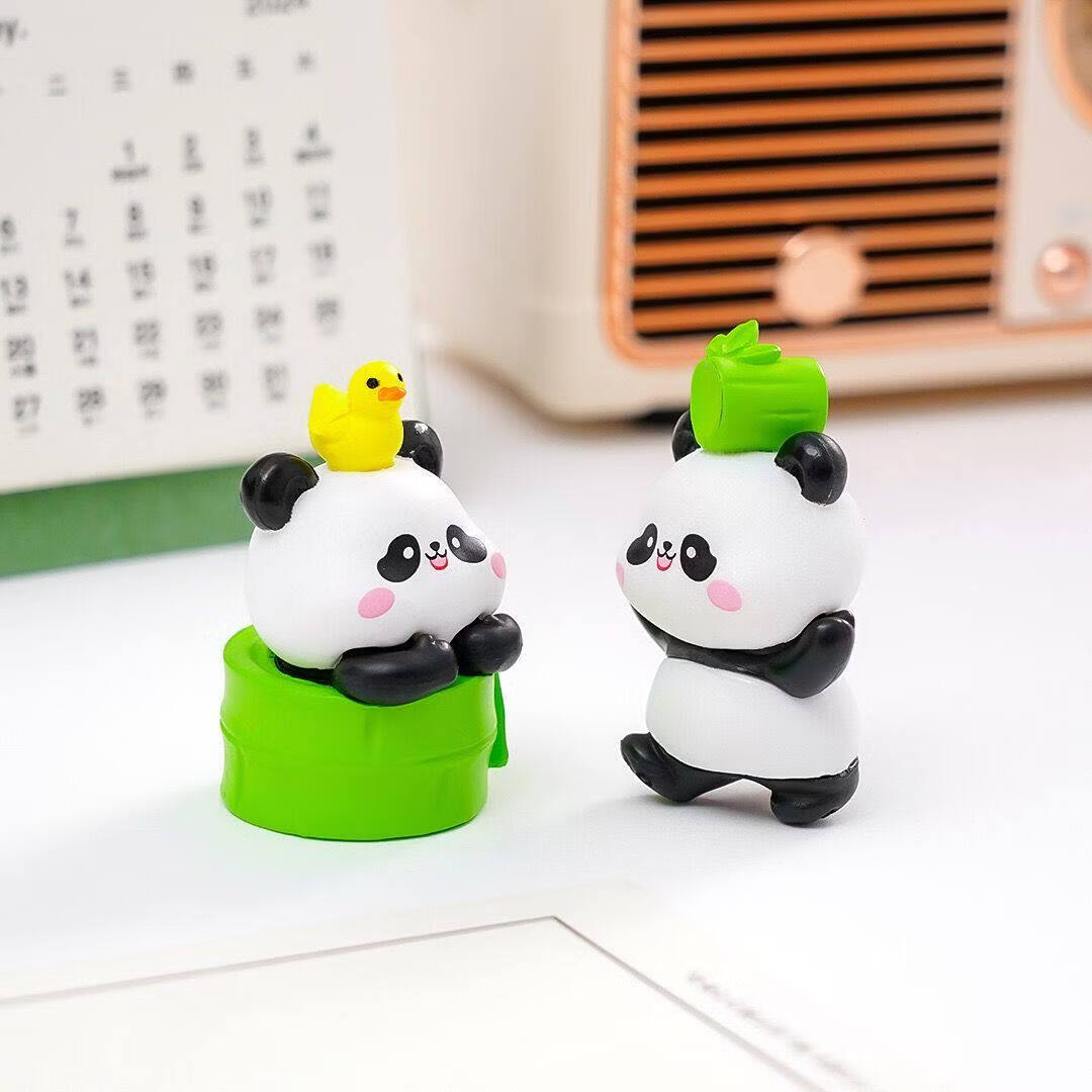 哥纶可爱小熊猫创意办公室桌面工位电脑显示器趴趴装饰品治愈解压摆件 逸扬小熊猫6只+2个竹笋