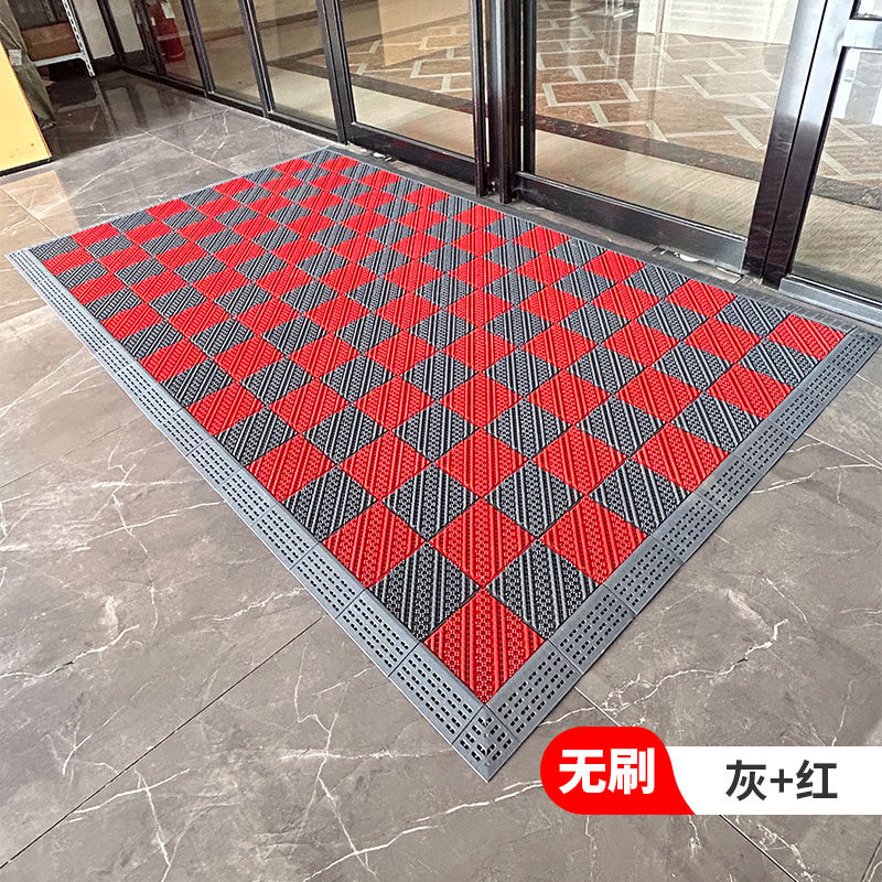 商用拼接地垫酒店大门口定制模块地毯入户蹭脚垫室外防滑拼接地垫 无刷-灰红双拼 90cm*60cm +橡胶锤