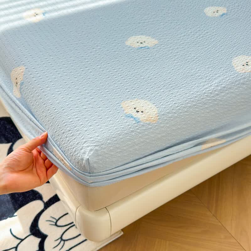 雅鹿A类双层纱床笠床罩单件席梦思床垫保护套罩宿舍全包床单四季通用 蓝色领结狗【A类面料 软糯松软】 150x200cm-单床笠