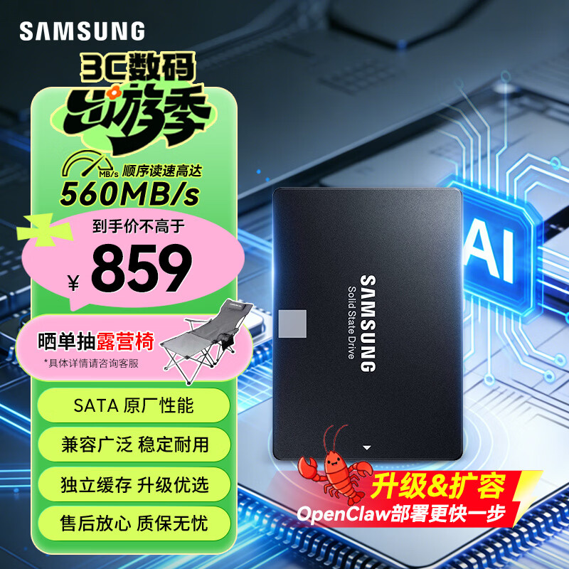 三星（SAMSUNG）250GB SSD固态硬盘 SATA3.0接口 独立缓存 AI电脑配件 读速560MB/S 870 EVO