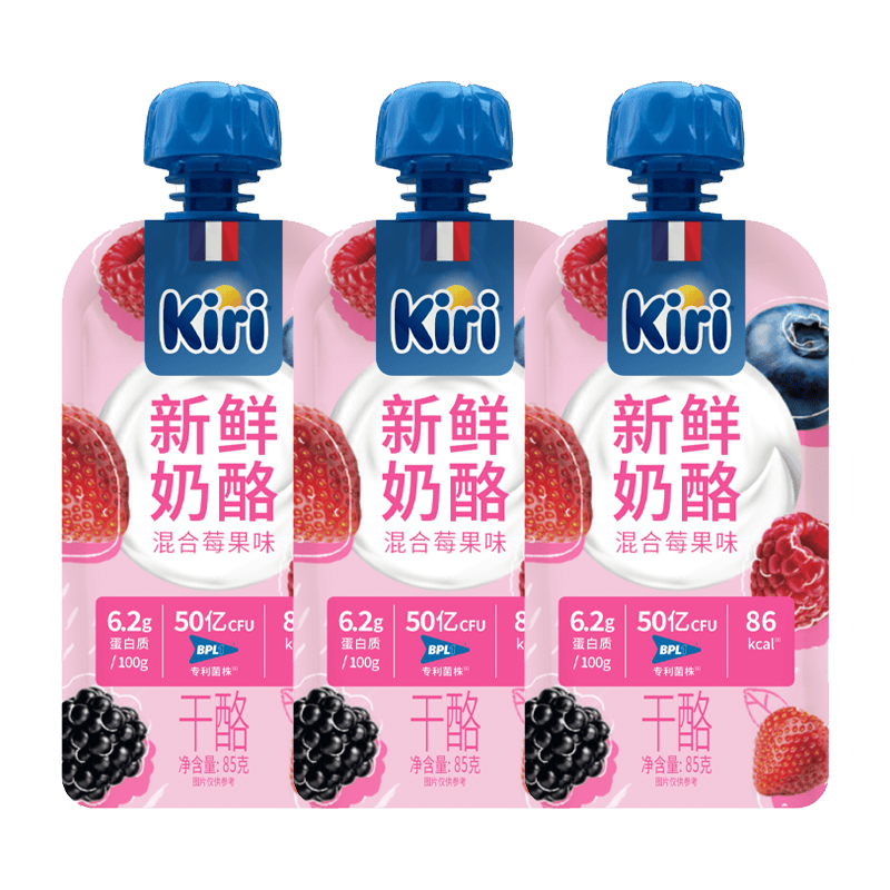 KIRI【钟楚曦同款】 早餐新鲜奶酪混合莓果味85g*3袋 原制天然