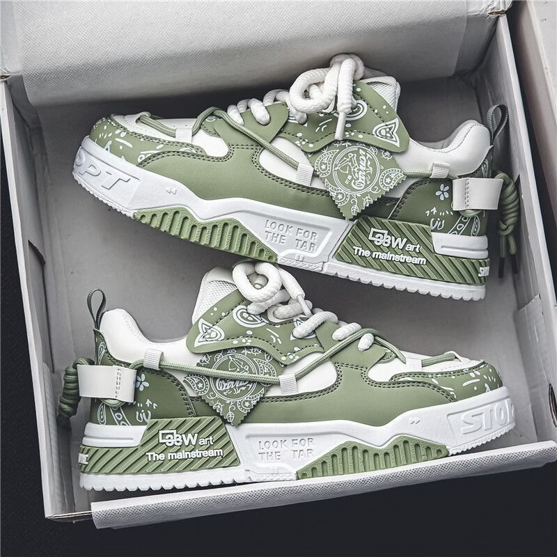 【闭眼入好】百搭男鞋休闲板鞋男生小众原创爆款厚底运动老爹潮鞋 白黑 44