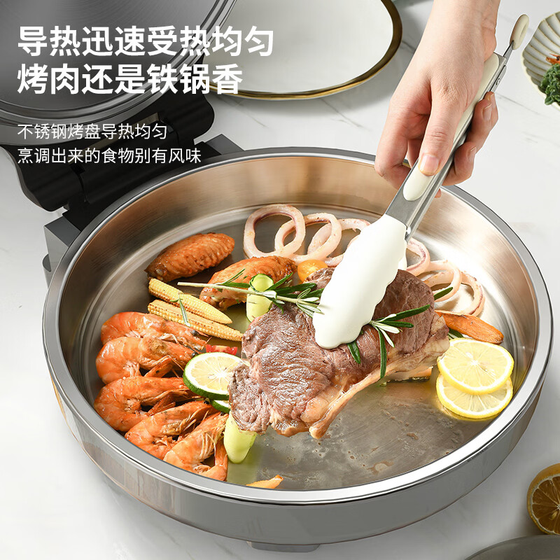 利仁（Liven）小钢人不锈钢电饼铛家用0涂层 1800W双面加热电饼档烙饼专用锅无涂层电煎锅早餐机 加厚全钢烤盘锅 【全钢第一代】无惧钢丝球+无涂层