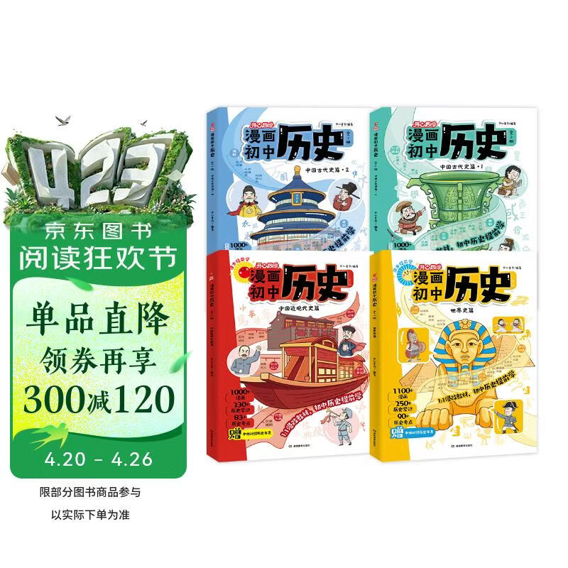 漫画初中历史全4册 中小学语文常考古今中外历史典故知识大全思维导图速记必备百科文学常识素材积累一本全