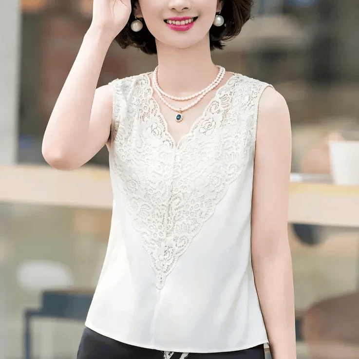 【轻奢品质】2026新款冰丝V领蕾丝拼接无袖吊带内搭背心打底衫女 白色 M （建议100-110斤）