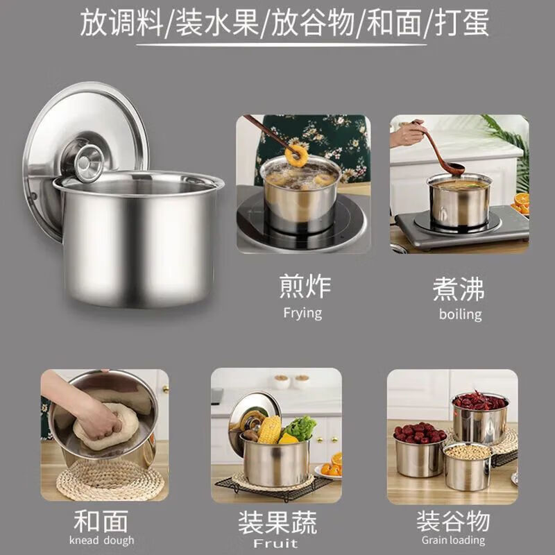 调味盒摆摊调料罐加厚不锈钢味盅带盖圆形猪油盆商用炖盅罐调料缸 带盖 【3件套】 20cm【饭馆】