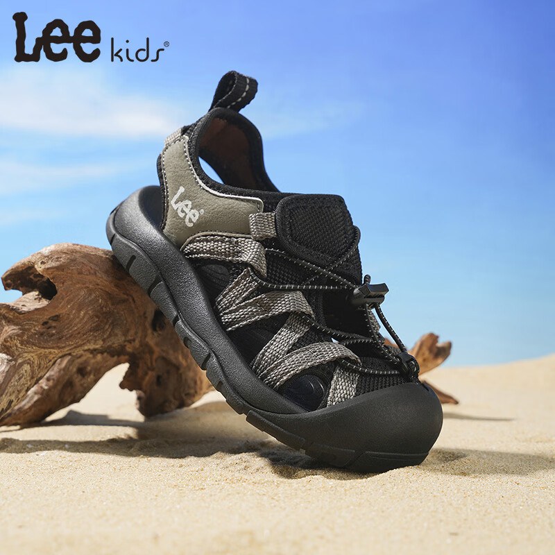 Lee童鞋夏季新款儿童包头凉鞋女童镂空沙滩鞋男大童 X0181 黑色 36 【建议脚长225mm】