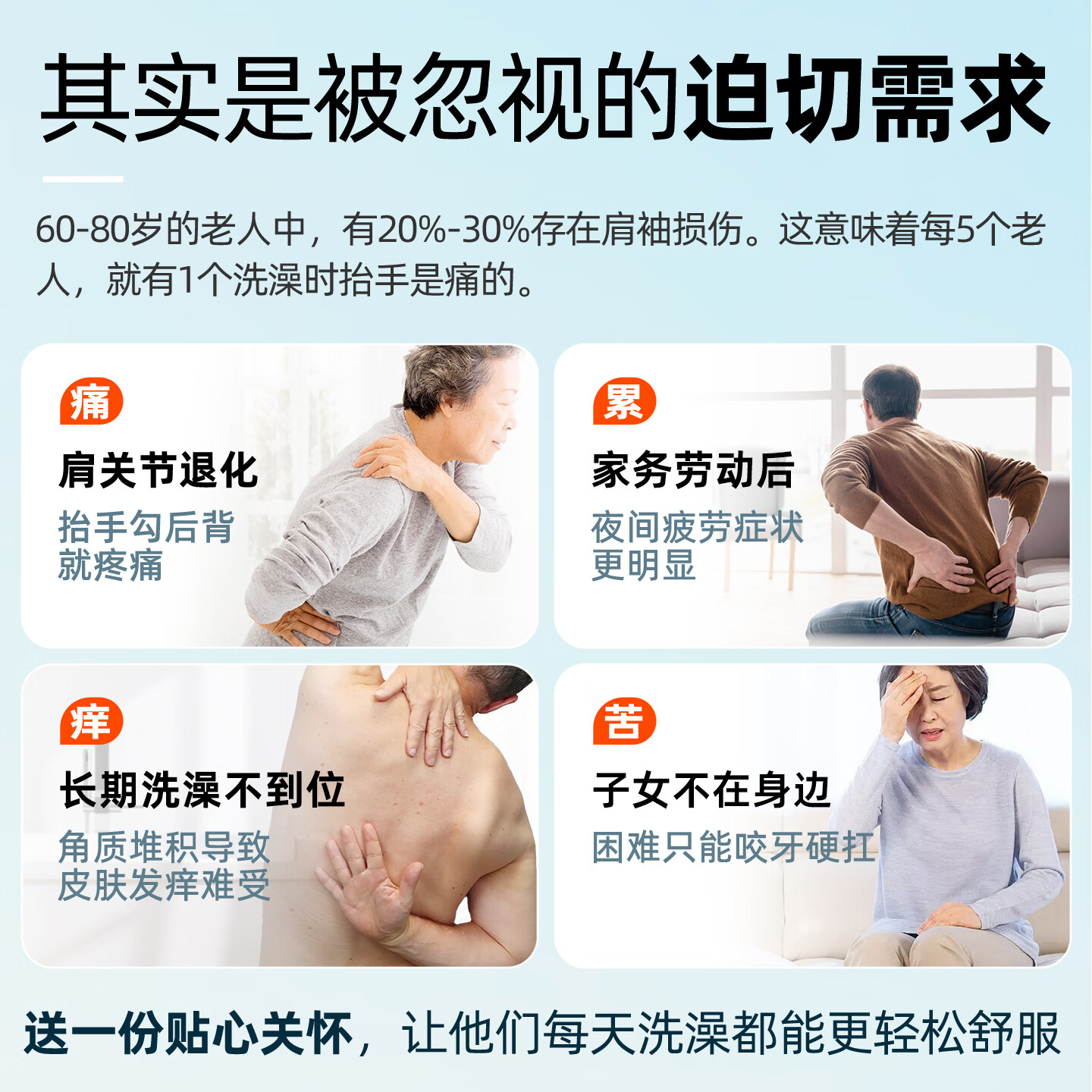 Soinbond易刷老年人全自动洗澡刷搓澡刷后背刷神器送父母礼品佳品 白色