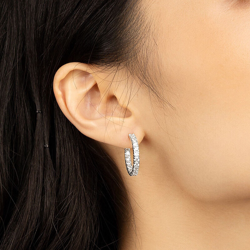 apm密镶圈形耳环银白色耳饰中号经典简约时尚礼物 中号密镶圈形耳环