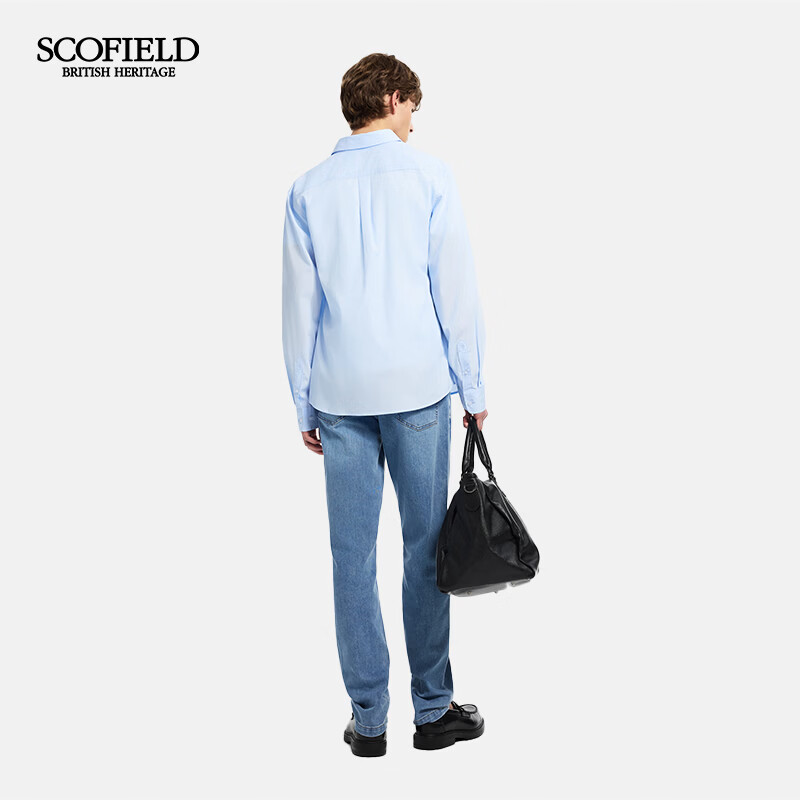 Scofield男装26年夏季新款翻领休闲舒适100%棉长袖蓝色通勤衬衫 浅蓝色 L (175)