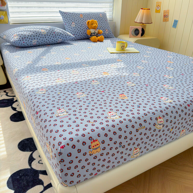 雅鹿A类双层纱床笠床罩单件席梦思床垫保护套罩宿舍全包床单四季通用 豹纹泡芙狗 【A类面料 软糯松软】 180x200cm床笠+枕套一对