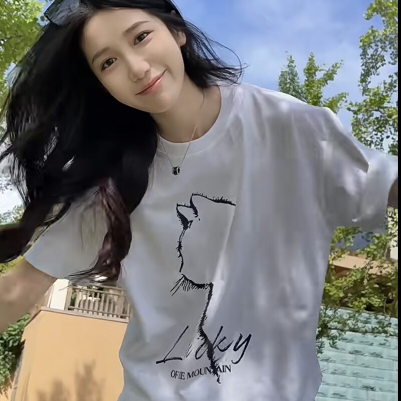 柯诗曼【纯棉短袖】新疆棉T恤女圆领印花男女同款宽松显瘦上衣情侣装潮 此图随机发三件，有想要的图，请留言 M 【95-110斤】