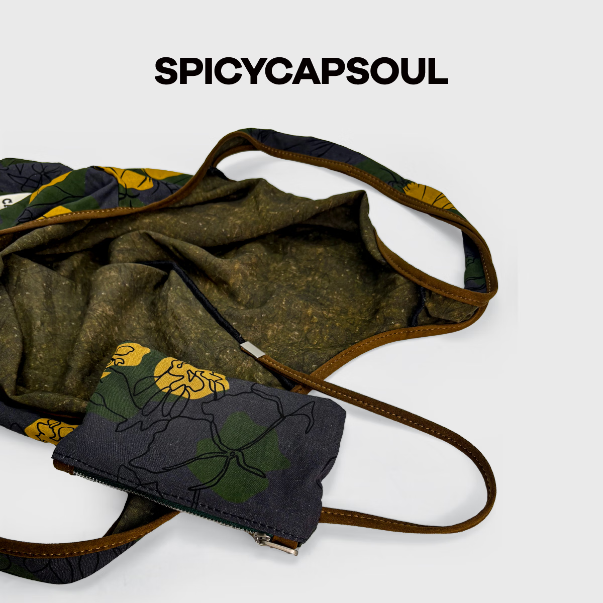 SPICYCAPSOUL【花袋】池金物订制花型托特包天丝亚麻单肩背购物袋 【花袋】腰果花