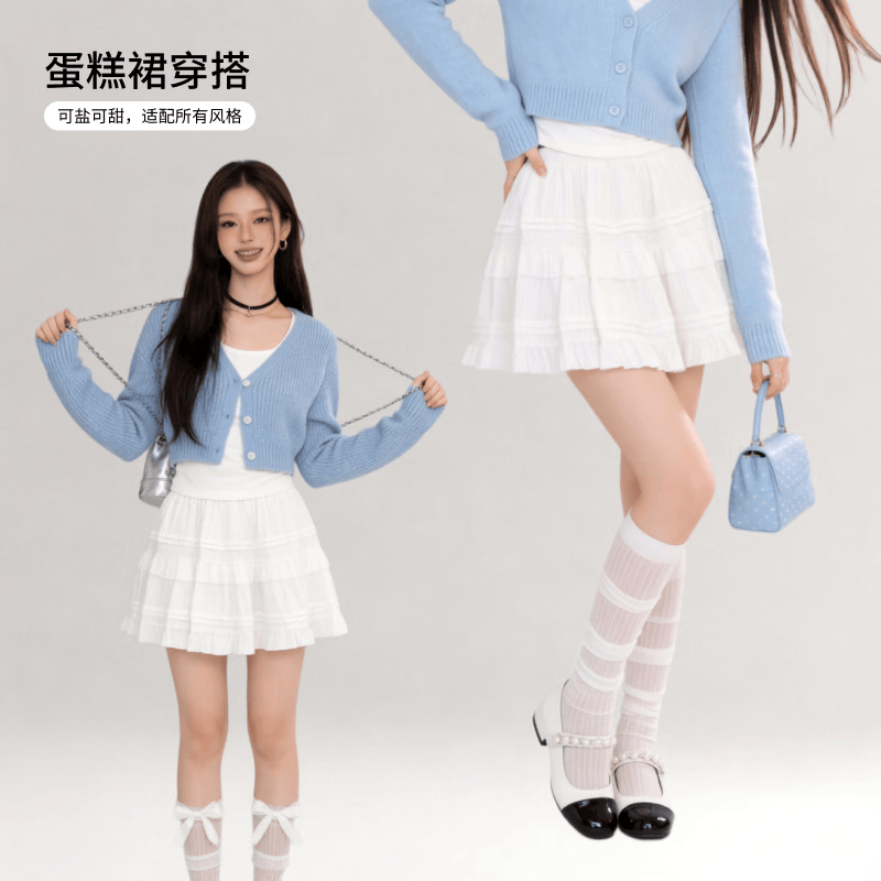 【京东直采】白色蕾丝超短裙女春夏新款芭蕾风蛋糕高腰a字半身裙 白色 M 【推荐96-110】