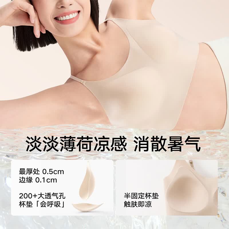 松山棉店凉感小薄荷粉底液隐形无痕文胸罩聚拢美背透气抑菌运动内衣背心女 【背心】粉底肤-细肩带 L （A80/B80/C75/C80) （110-130斤）
