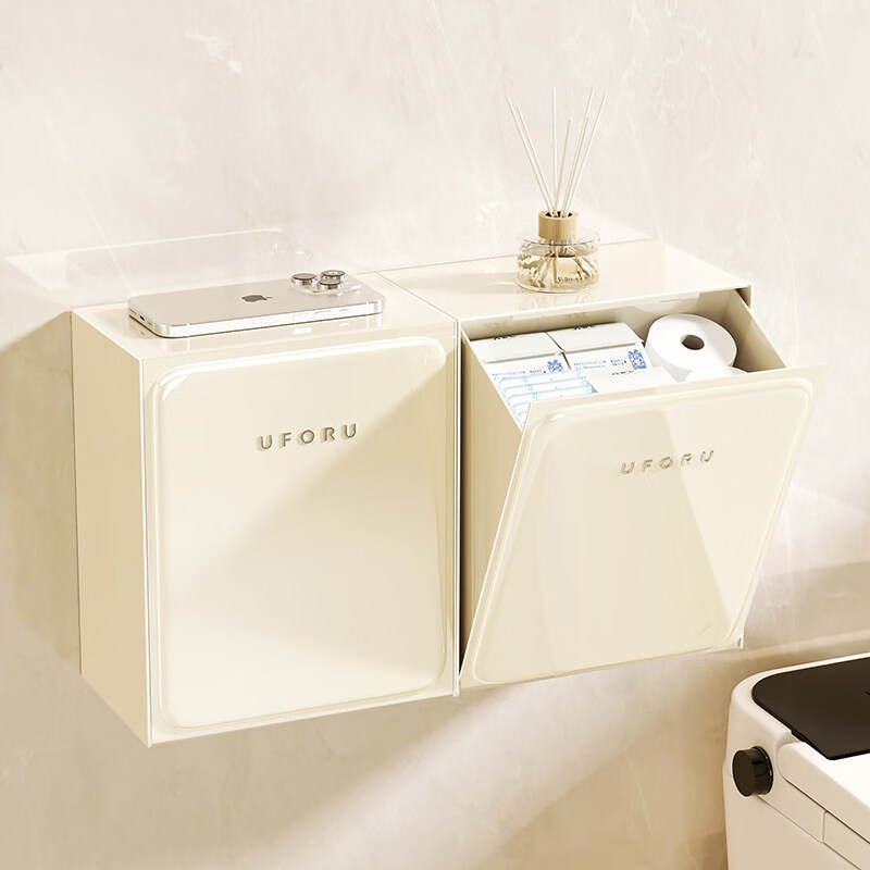 艾仕可（ASCOR）卫生间厕纸盒免打孔防水厕所抽纸盒壁挂式纸巾盒家用卫生纸置物架 奶油白-1个装【大容量收纳/防尘防水】