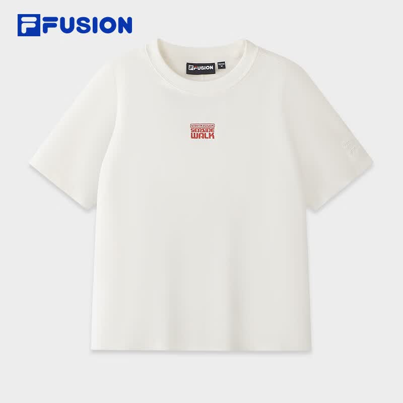 FILA FUSION斐乐潮牌女子针织短袖衫2026秋季新款休闲上衣修身T恤 云白色-WT S 160/80A/S