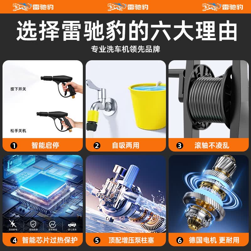 雷驰豹220V高压家用洗车水枪2026全新升级大功率强力增压便携清洗机 【800W德系列无刷电机】23米进出水管/强压冲刷+大礼包
