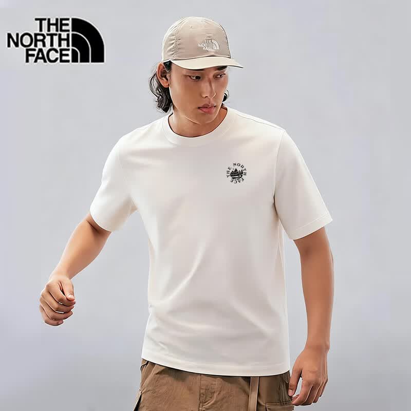 The North Face北面男女同款印花短袖T恤户外透气 8GVG米白色/QLI XL