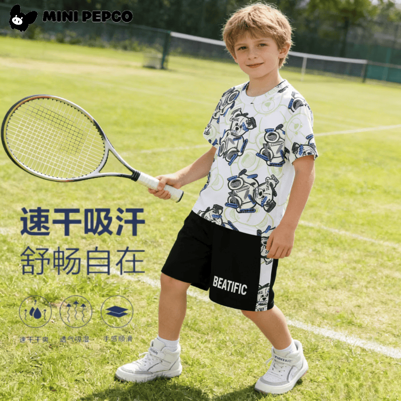 小猪班纳（PEPCO）儿童短袖套装2025夏装男童套装T恤运动服女童速干衣服T恤童装 2204套装玩具熊 150 cm