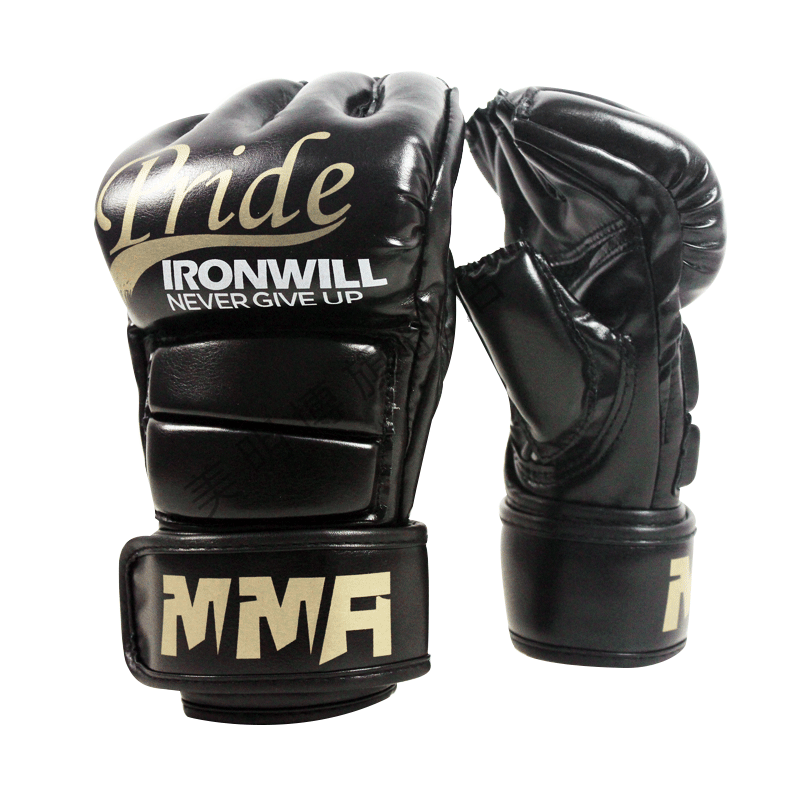 拳击手套半指男加厚训练散打搏击格斗分指ufc女沙袋拳套 黑金【42cm长