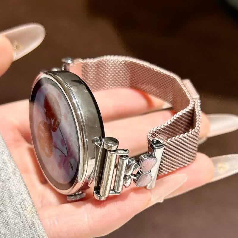 适用华为gt6表带金属磁吸watch5新款樱桃粉金米兰轻奢时尚网红女款表带 【银色-米兰尼斯】+樱桃白头粒 适用：华为Watch GT-表带22mm