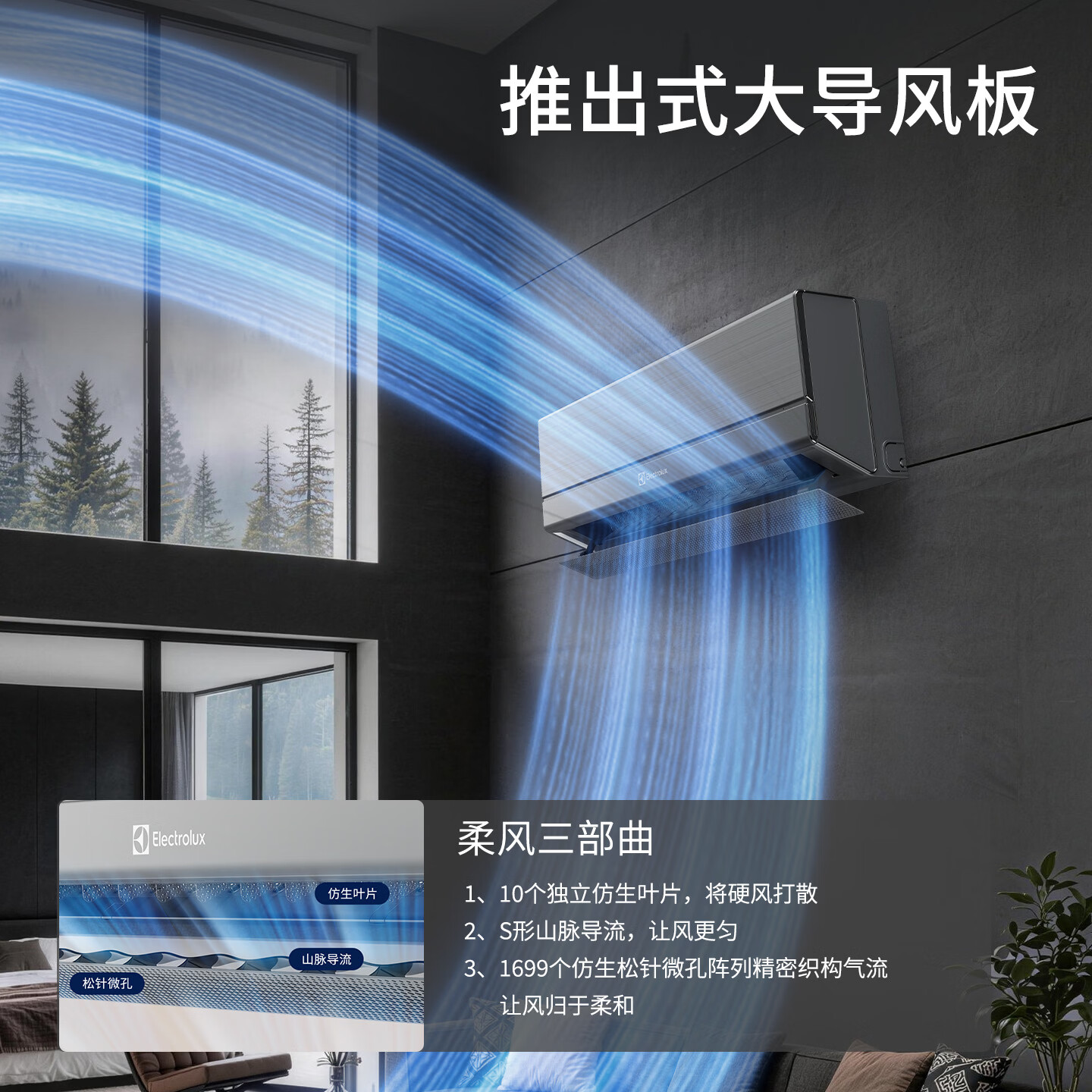 伊莱克斯(Electrolux)空调(纯铜管)大1.5匹变频冷暖挂机新一级能效负离子除菌除病毒防霉AI人感毫米波雷达舒适柔风 大1.5匹 森林浴系列