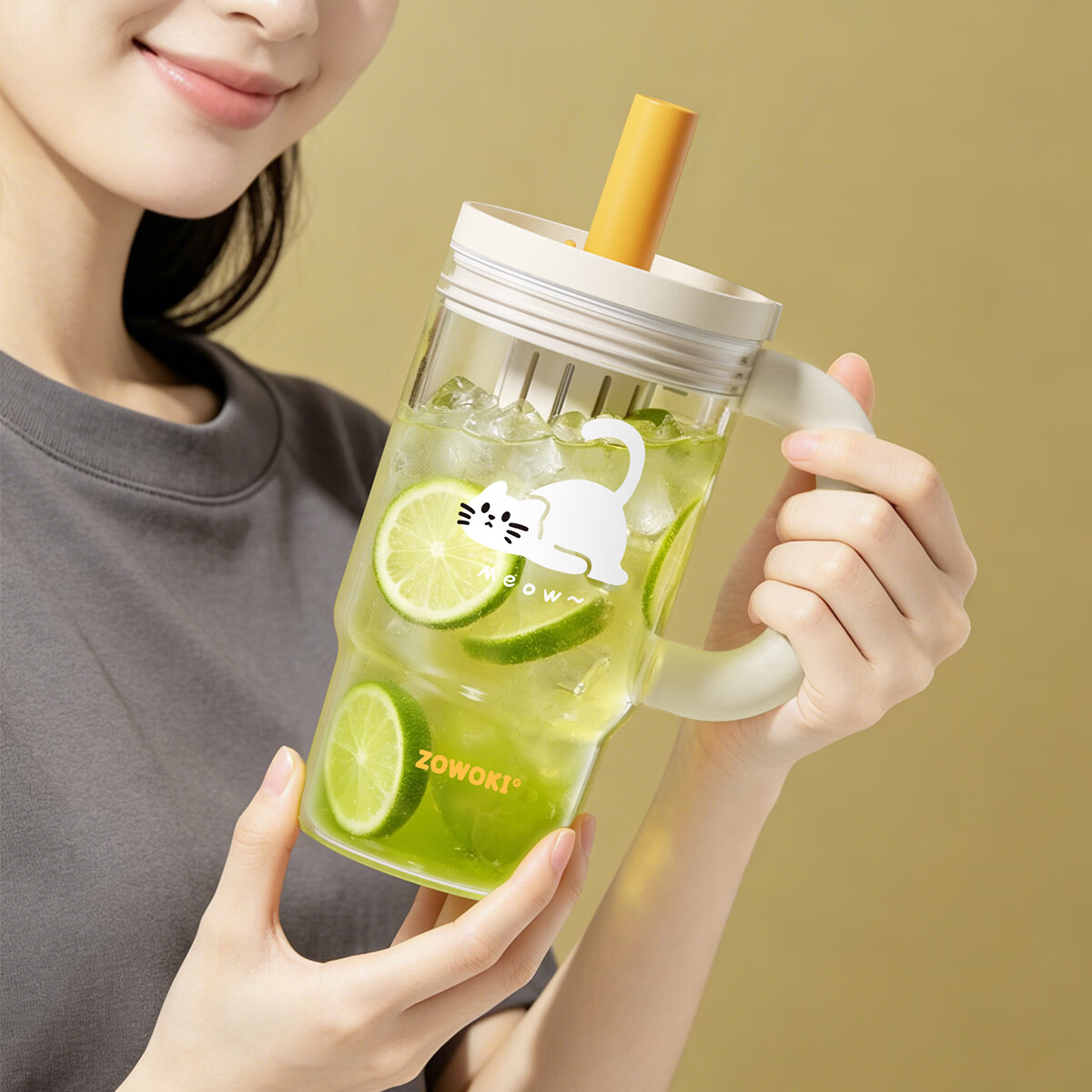 造物集塑料冰霸杯巨无霸吸管杯女士2026新款高颜值水杯茶水分离杯子 夏日布丁-氧气云【母婴级Tritan】