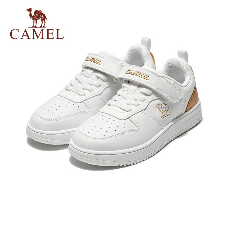 骆驼（CAMEL）儿童运动鞋小白鞋上学透气耐磨休闲鞋跑步鞋童鞋中大童男女童 白/金 35