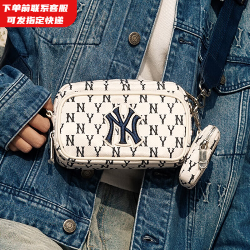 MLB旗舰 包包女包情侣男女斜挎包女士单肩包生日礼物送女友 纽约洋基队/奶油色 F