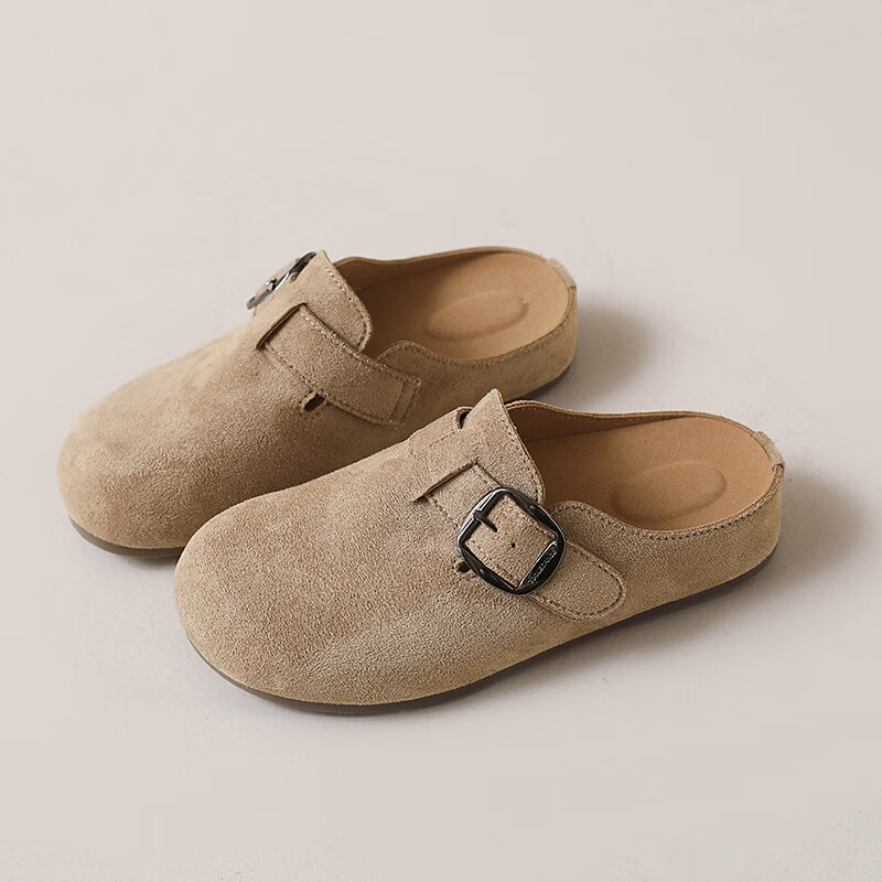 居安康厚底内增高半拖勃肯鞋女春夏一脚蹬软底外穿拖鞋2026百搭休闲单鞋 卡其色 36