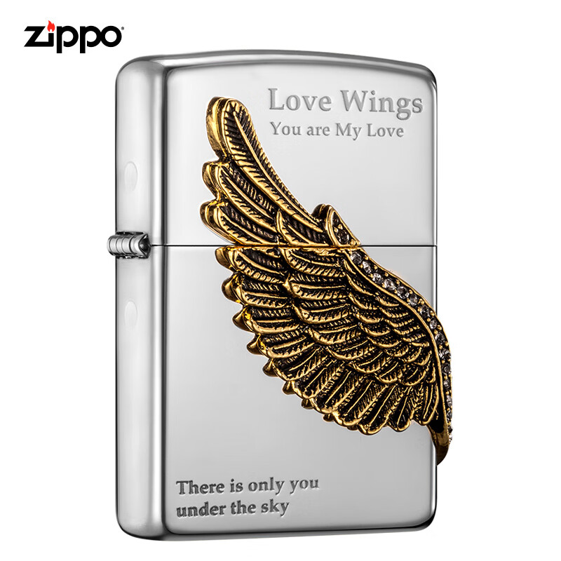 之宝(Zippo)打火机 爱情之翼 镜面镀镍 黑冰蚀刻填充 徽章ZBT-1-16b 经典热销 打火机zippo 防风火机