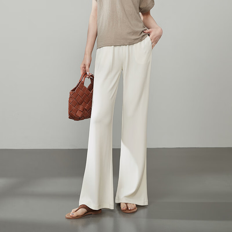 逸阳（ESE-Y）莫代尔黑色微喇裤女春夏新款高腰垂感直筒休闲喇叭裤子 白色 30