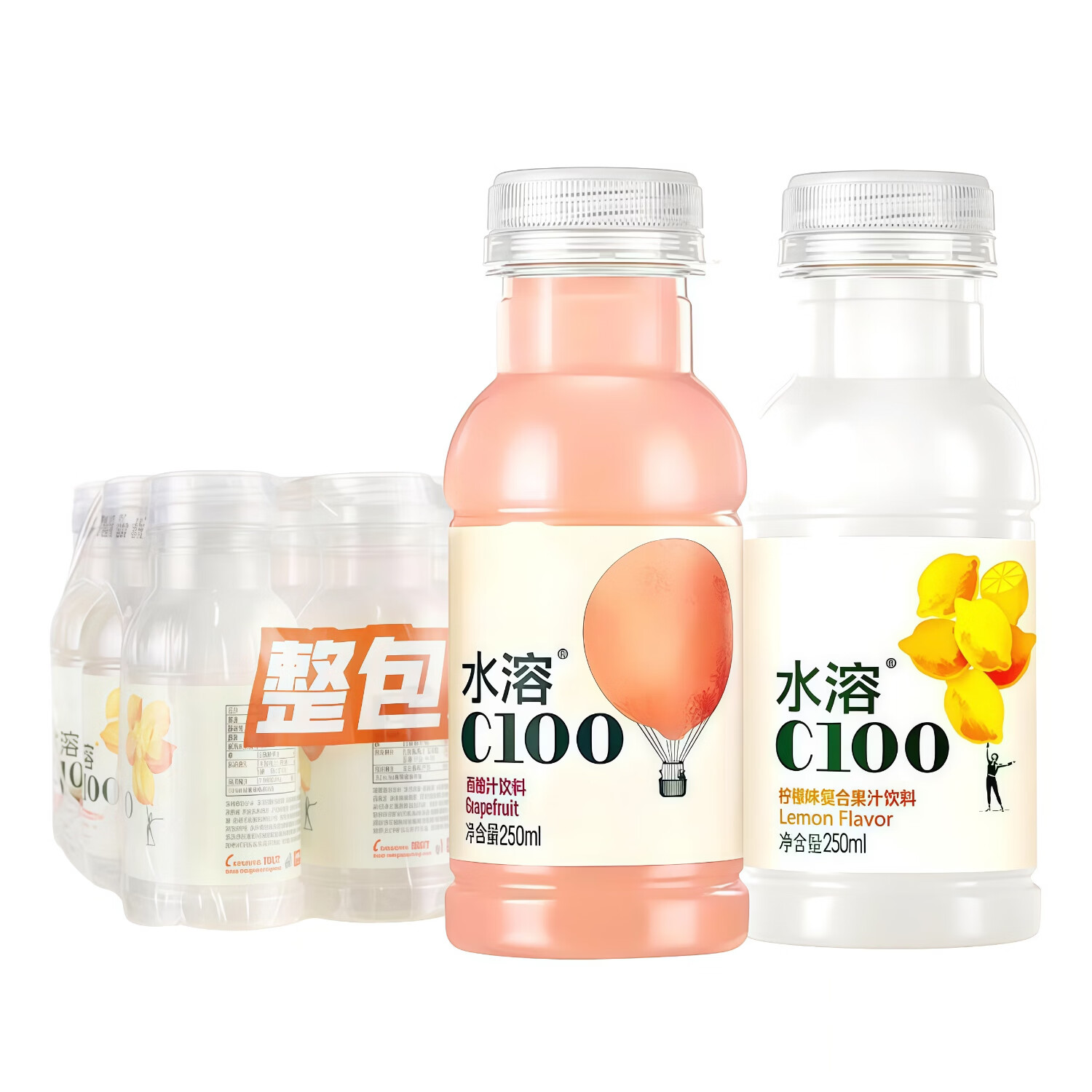 农夫山泉水溶C100饮料250ml*12瓶整件西柚味柠檬味复合果汁果味饮品6瓶 2味混合*12瓶