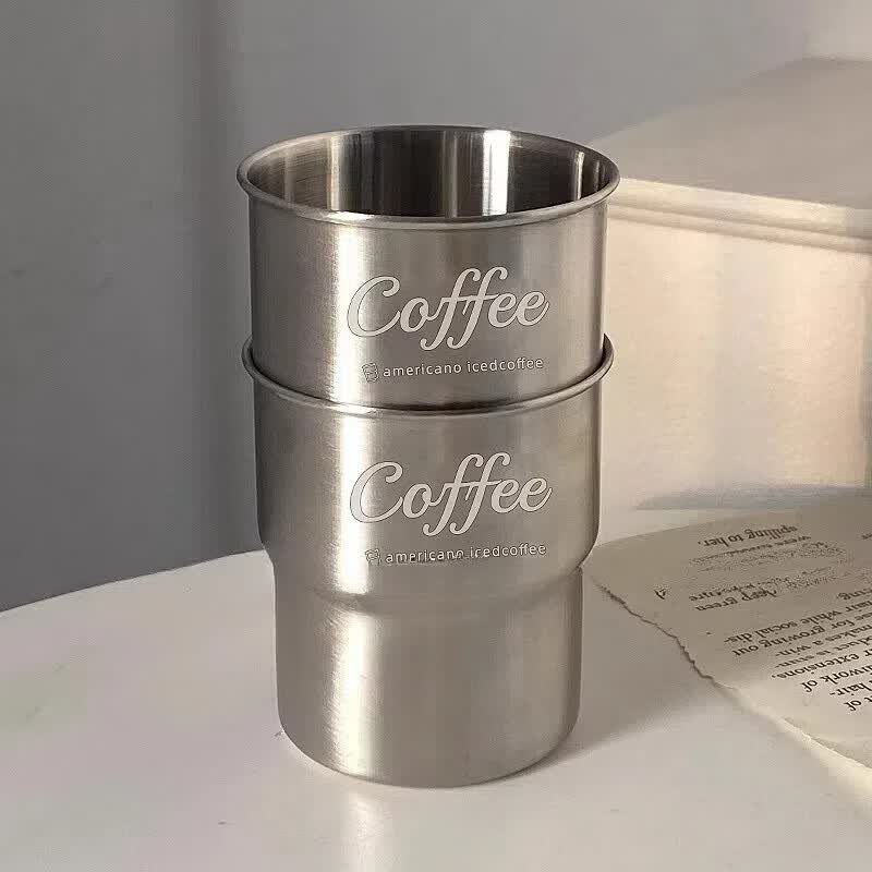 不锈钢咖啡杯户外露营带盖隔热旅行喝水杯子高颜值便携防烫 印花水杯+盖子+黑桃木杯套+吸管