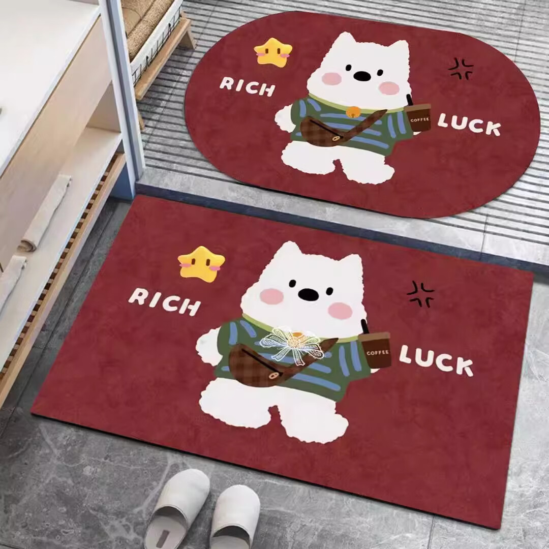 金玉铭川硅藻泥浴室地垫卫生间吸水垫卫浴厕所门口脚垫家用入户门防滑垫子 GZN-J怀旧-Y17（一方一圆 共2件） 40X60cm【吸水速干防滑】