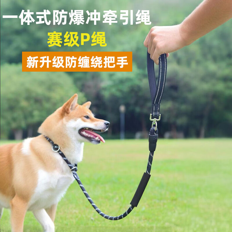 斯派科狗狗牵引绳训犬p链防爆冲防打结遛狗绳p绳中大型犬一体式狗绳金毛 旋转把手1.8米反光双握把P链蓝色 M（绳粗10mm,建议体重10-40斤）