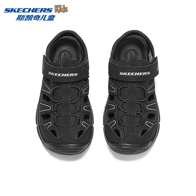 Skechers斯凯奇奥莱儿童夏季男女童包头凉鞋大童沙滩男孩鞋子406520L 男童/黑色/银色/BKSL 35