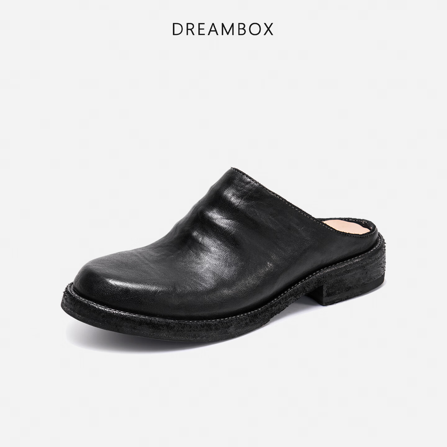 DREAMBOX钧博勃肯鞋水洗马皮一脚蹬穆勒鞋夏季新款女鞋拖凉鞋懒人包头拖鞋 雅黑色 34