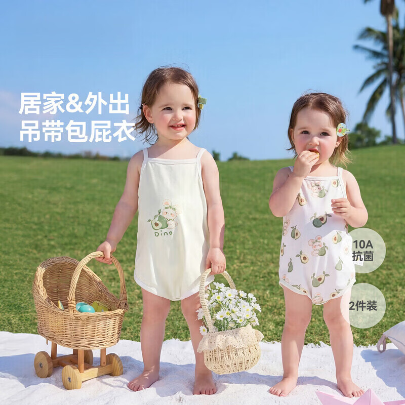 贝肽斯婴儿衣服夏季女新生儿宝宝a类纯棉包屁衣无袖连体衣哈衣 浪漫花期 -两件装 80cm