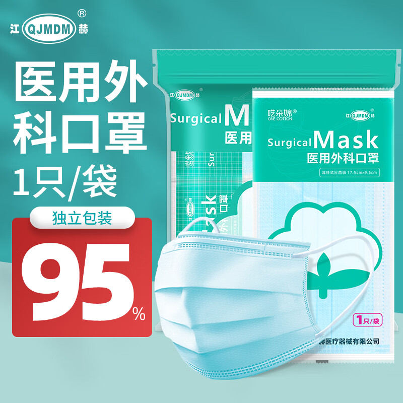 江赫 医用外科口罩挂耳式防细菌防甲流细菌飞沫防支原体隔离病菌防护 独立包装【1只/袋 共100只】