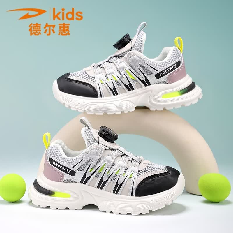 德尔惠 童鞋男童运动鞋春夏款网面透气鞋女孩潮鞋耐磨校园跑步鞋 D360228灰绿【夏季单网】 35 内长22.0/脚21.0