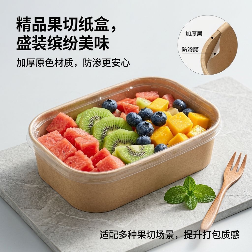 百丽德一次性饭盒露营野餐盒食品级外卖水果分装纸碗加厚打包饭盒带盖子 1000ML 10套