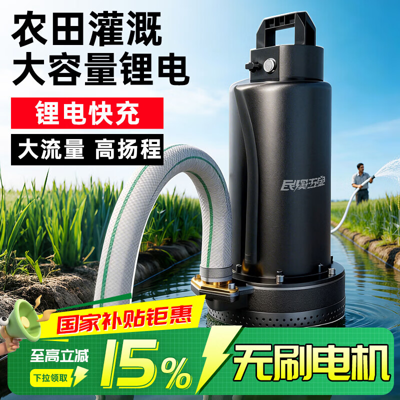 民溪充电式电动潜水泵无刷抽水泵无线遥控12v锂电大扬程农用灌溉 无刷电机【3小时】1寸+多功能喷头+20米帆布管