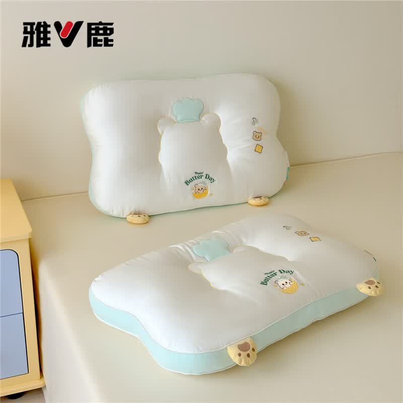 雅鹿宿舍家用亲肤护颈分区立体刺绣奶油小熊枕头枕芯 奶油小熊枕 单只 成人款（48*74cm）