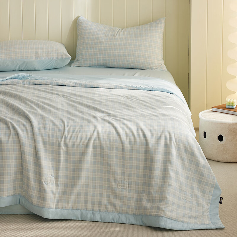 多喜爱（Dohia）夏凉被子空调被芯棉被子春秋四季通用家用卧室透气不闷汗夏凉被子 全棉填充透气夏凉被【格纹蓝】 1.5-1.8米床适用【203*229cm】 夏被